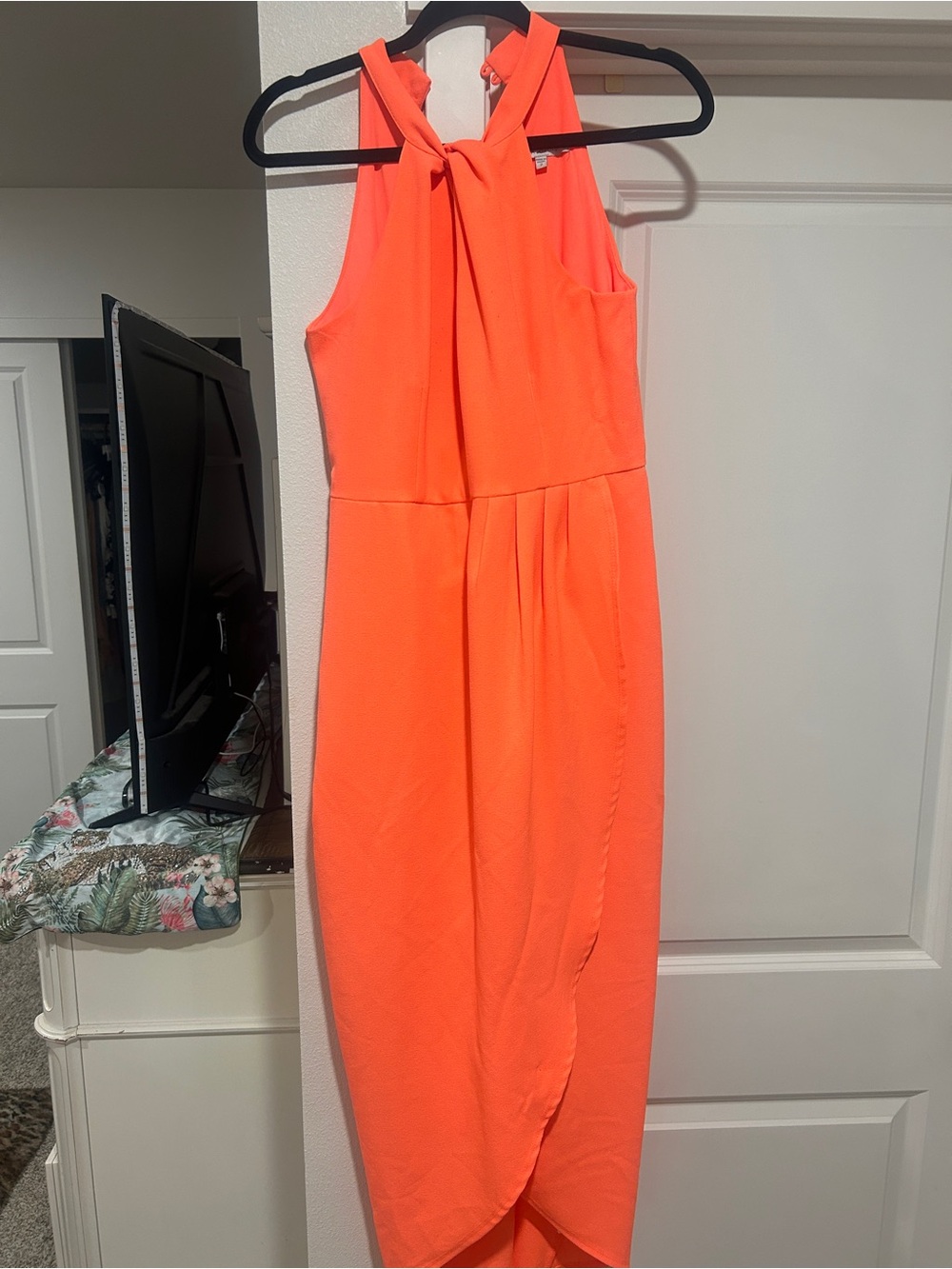 julia jordan One-Shoulder Neon Orange Midi Dress